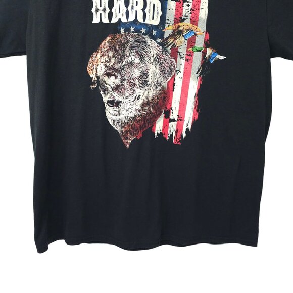 Hunt Hard Graphic T Shirt Mens Size 2XL Retriever Mallard Ducks Flag Tee Black - Picture 9 of 15
